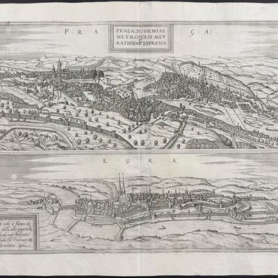 Braun & Hogenberg, pub. 1575 - View of Prague & Cheb (Egra), Czech Republic