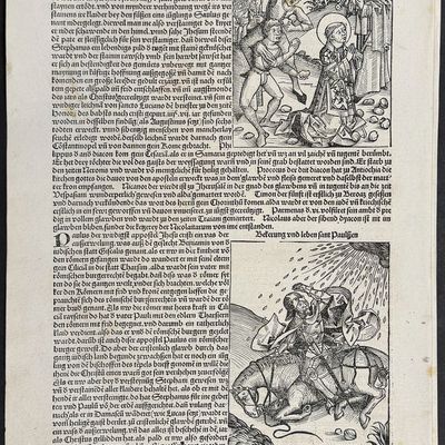 Schedel, pub. 1493 - Stoning of Saint Stephen, Life & Conversion of Saint Paul / Verso: Religious & Historic Figures