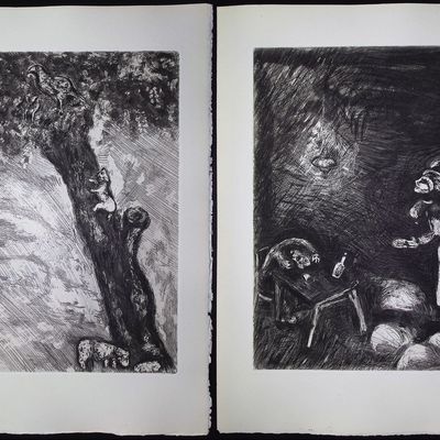 Chagall & Fontaine's Fables - Pair of Etchings of Fables