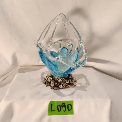 Blue Art Glass Bowl With Decorative Base