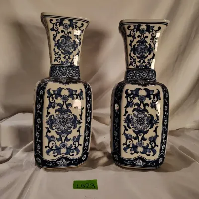Pair Of Blue And White Vases