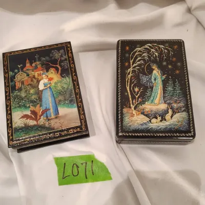 Pair Of Russian Lacquer Trinket Boxes