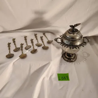 Sterling Footed Sugar Dish With Spoons