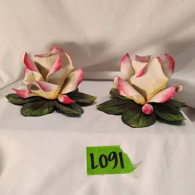 Capodimonte Porcelain Candlestick Roses 