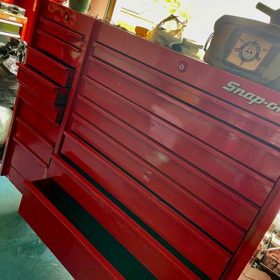 Snap on brand toolboxes tools, other work shop & mechanic accessories… 

Including shelving, etc. Too