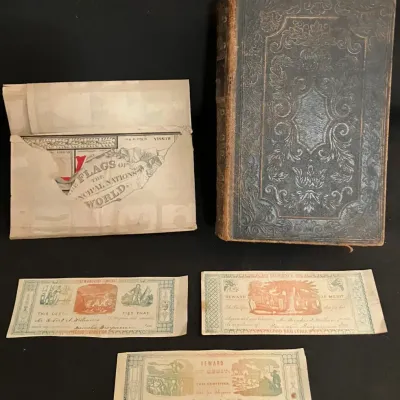 Antique "Reward of Merit" Paper Certificates and 1846 Geography Book "A General View of the World"