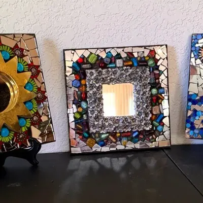 3 Square Mosaic Wall Mirrors Handcrafted Ornate