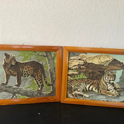 Handpainted Leopard & Tiger Framed Art By R.E. Sparks 