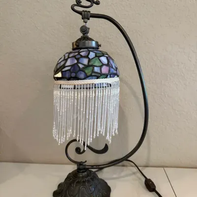 Faux Stained Glass Lamp Purple Fringe Works