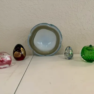 Paperweights Murano Egg, Iridescent Egg, Apple Controlled Bubbles & More