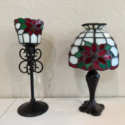 Party life Poinsettia Tealight Holders & Shade Faux Stained Glass 