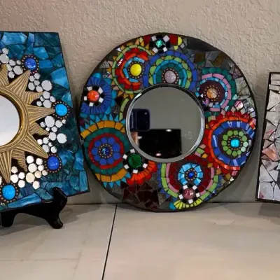 Handcrafted Mosaic Wall Mirror Square Circle Celestial 