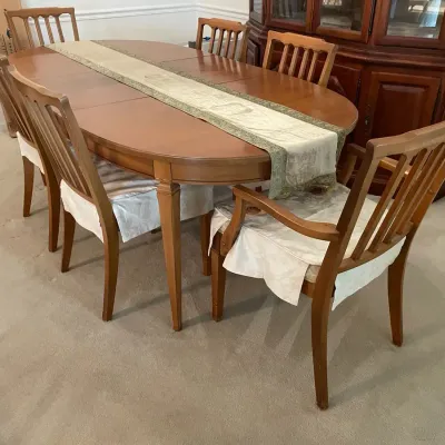 Midcentury Dining Table, Six Chairs, Three Pads, & One Extra Leaf