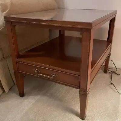 Hekman Midcentury Solid Wood Side Table w/ Custom Glass Top