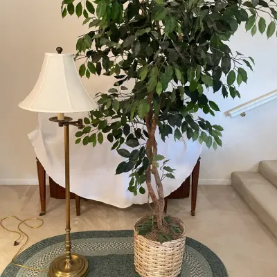 Brass Floor Lamp, Faux Tree, Braided Rug