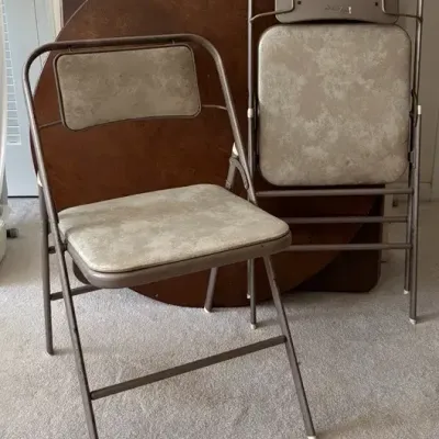 Vintage Square Metal, Round Wood Card Tables, 2 Metal Chairs