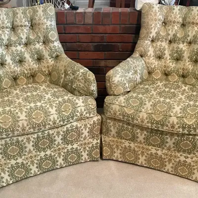 Hickory Tavern Green & Gold Patterned Arm Chairs