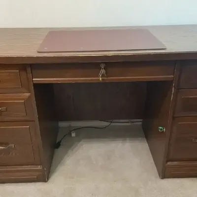 Vintage Wood Desk w/ Locking Drawers