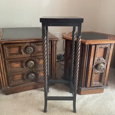 Matching Wood Side Tables & Wood/Metal Plant Stand