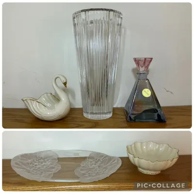 Orrefors Crystal Vase, Lenox Items, Crystal Perfume Bottle, & Crystal Tray