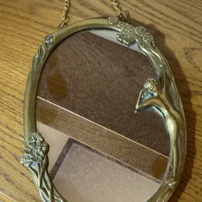 Art Noveau Brass Wall Mirror 10.25"h x 7.5"w