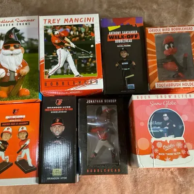 Baltimore Orioles Bobbleheads, Gnome, & Snowglobe