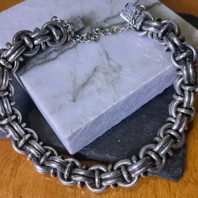Sterling Silver Byzantine 8” Heavy Bracelet (86g)