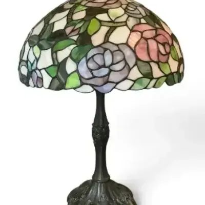 Tiffany-Style Rose Stained Glass Table Lamp 28"h x 16"diameter