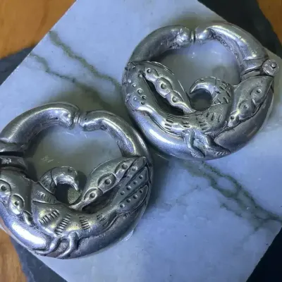 Vintage Sterling Silver Early Mexican Clip Bird Earrings 