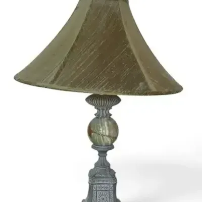 Ornate Cast Metal & Onyx Sphere Table Lamp 27.5"h
