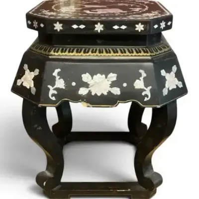 Vintage Chinese Floral Shell Inlay Stool or Plant Stand