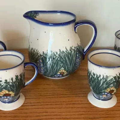 Wildflower Meadow Polish Pottery Pitcher & Mugs