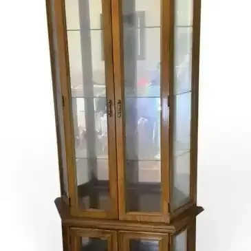 Mirror-Back Glass Shelf Display Cabinet