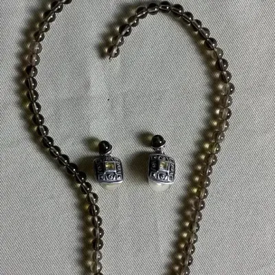 Sterling Silver Beaded Necklace And Earrings 
