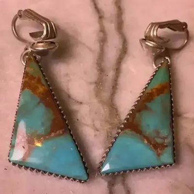 Alvin Joe Navajo Sterling Clip Lever Back Turquoise
