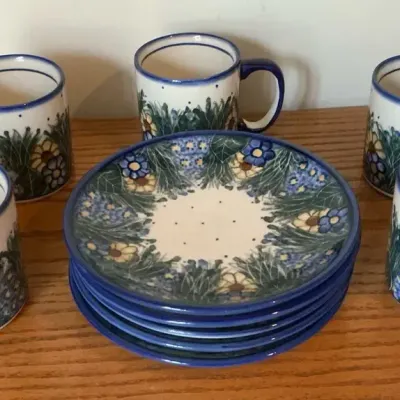 Wildflower Meadow Polish Pottery Coffee Mugs & Plates