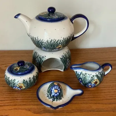 Wildflower Meadow Polish Pottery Teapot, Sugar, Creamer, & Juicer
