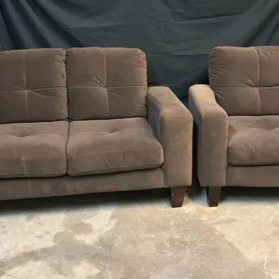 Brown Comfortable Upholstered Loveseat and Chair