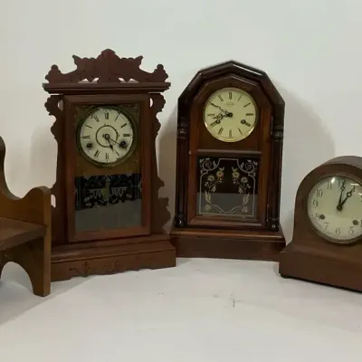 Wood Mantel Clocks with Miniature Furniture