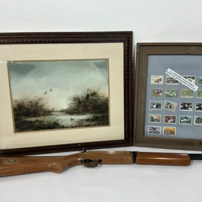 Benjamin Air Rifle with Duck Artwork & Federal Duck Stamp Display