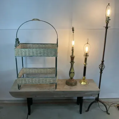 Table Lamps, Floor Lamp, Bench & Wicker Stand