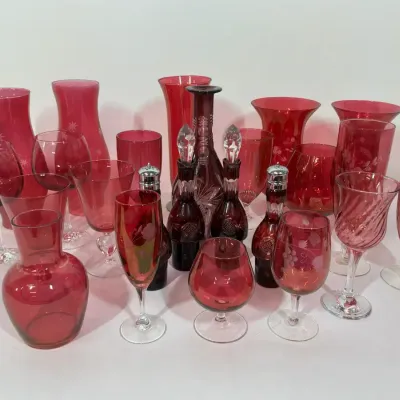 Cranberry Glass Vases, Stemware and Decanters