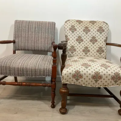 Two Wood Framed Upholstered Armchairs