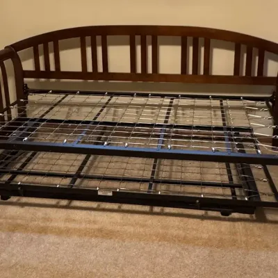 Wood Daybed with Pull-Out Pop-Up Trundle Bed  83”L × 39”D 72”L × 38”W