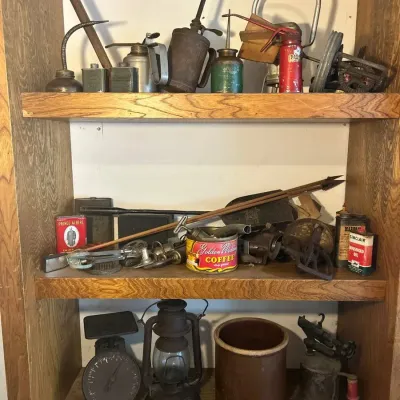 Antique Oil Cans, Scale, Lantern, Crock And Much More