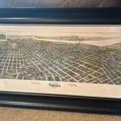 Bird’s-Eye View / Aerial View of Tulsa, Oklahoma 1918 Framed Print - Size 28 1/2" X 16 1/2"