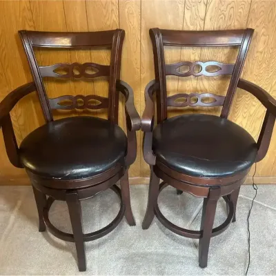 Pair Of Solid Wood Swivel Bar Chairs 39" T X 23" W X 20" D