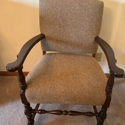 Vintage Upholstered Armchair / Accent Chair with Wood Arms