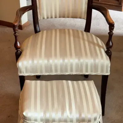 Vintage Upholstered Wood Armchair with Matching Ottoman