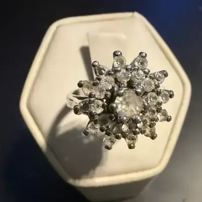 Sterling Silver Cluster Ring with Clear Stones – Size 6 Stamped Sterling